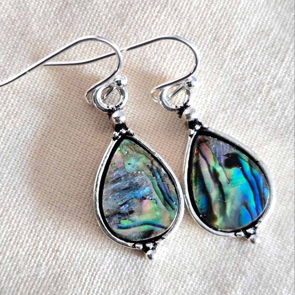 Silver Abalone Teardrop Earrings